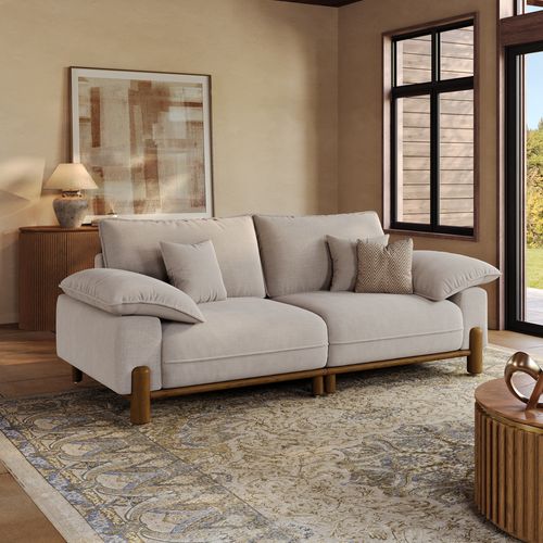 89 inch Mid Century Light Khaki Sofa for Small Spaces - 2-3 Seater with Pet-Friendly Fabric