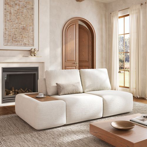 Beige Modular Block Sofa Single Arm 2-Seater Unit