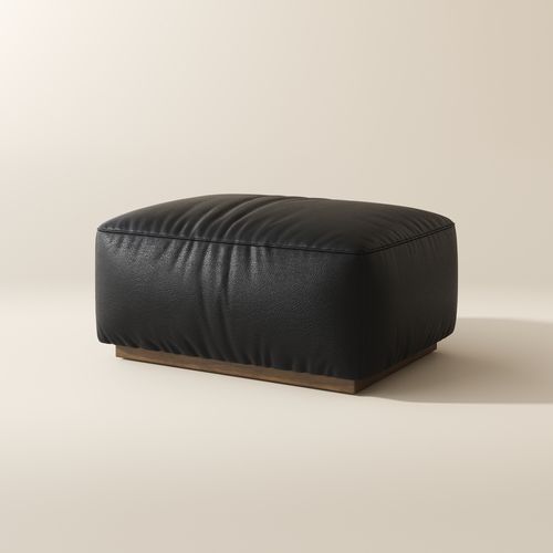 Black Genuine Leather Modular Sofa Ottoman