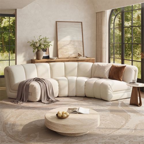 141'' Beige 3-Seat Modular Curved Sectional Sofa in Performance Fabric