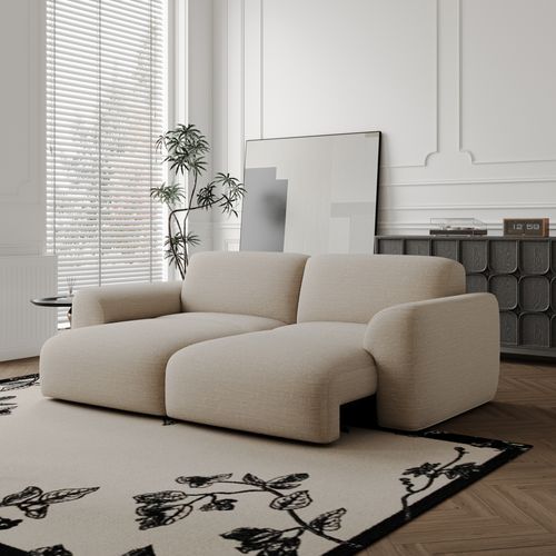 210cm Luxury French Creamy Loveseat Power Sleeper Sofa Bed Retractable with Remote Control