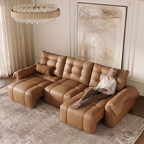 314 Top-Grain Leather Power Sofa Bed with Remote Control
