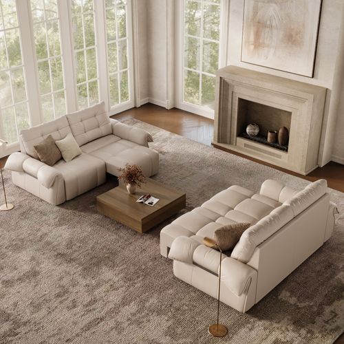 Cygnus-Power Genuine Leather Sofa Bed Set