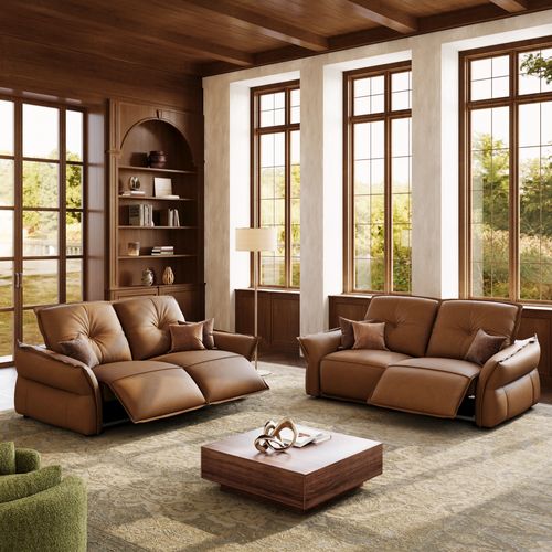 Luxury Top-Grain Leather Power Reclining Sofa Set