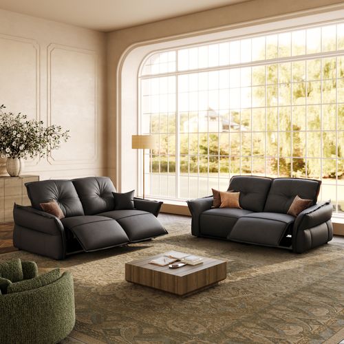 Luxury Top-Grain Leather Power Reclining Sofa Set