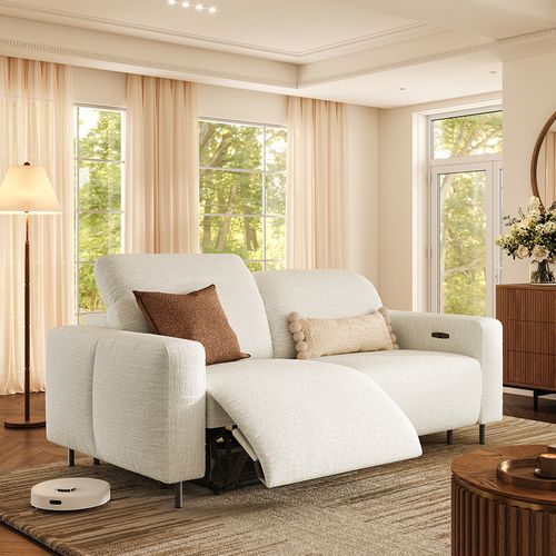 82" Luxury French Creamy Dual Power Reclining Sofa with Independent Headrest & Footrest