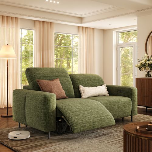 82" Luxury French Creamy Dual Power Reclining Sofa with Independent Headrest & Footrest