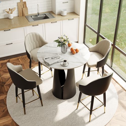 5-Piece Modern Counter Height Dining Table Set for 4 – 35 White Small Kitchen Table Set for Kitchen or Small Spaces