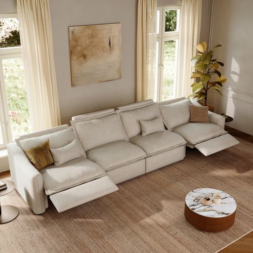 Modernes elektrisches 4-Sitzer-Liegesofa 400 cm in Beige mit verstellbarer Kopfstütze