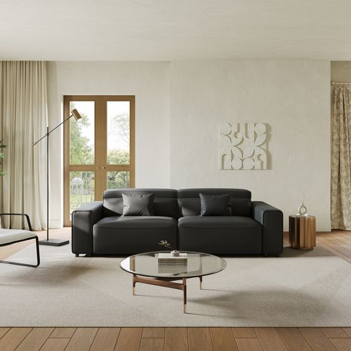 91" Premium Power Convertible Sofa Bed in Genuine Black Leather
