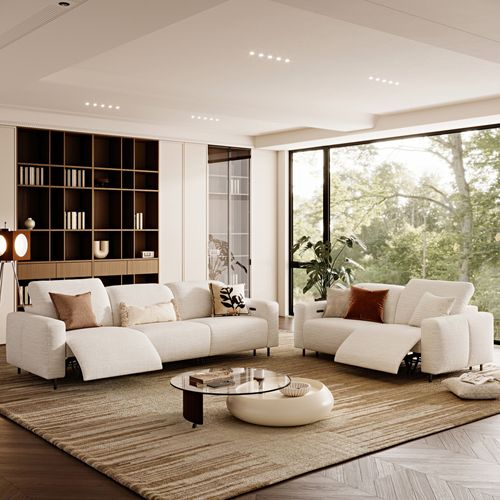Modernes Dual-Motor-Liegesofa-Set in Weiß - Sofa 295 cm & Loveseat 210 cm mit unabhängig verstellbarer Kopf- & Fußstütze sowie Null-Distanz-Wandstellung