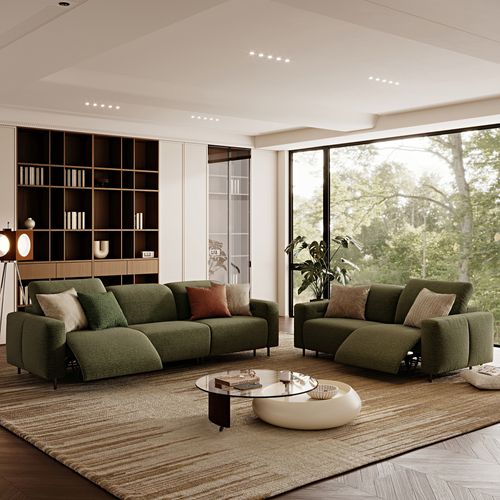 82"&115.5"Modern Green Dual Power Reclining Sofa & Loveseat Set