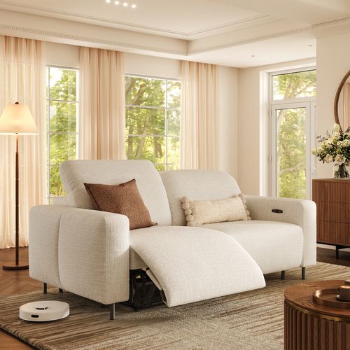 82" Luxury French Creamy Dual Power Reclining Sofa with Independent Headrest & Footrest