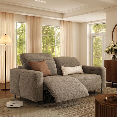 82" Luxury French Creamy Dual Power Reclining Sofa with Independent Headrest & Footrest