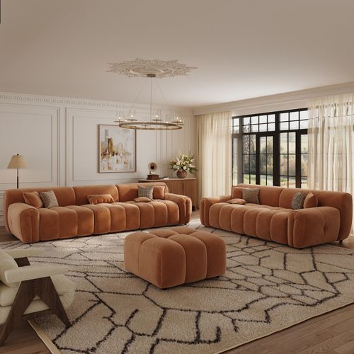 Mid Century Tufted Couch 5-6 seater Retro Fluffy Sofa