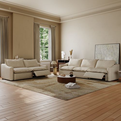 5-teiliges Power-Liegesofa-Set in Beige - Sofa (308 cm) & Loveseat (216 cm) mit verstellbarer Kopfstütze