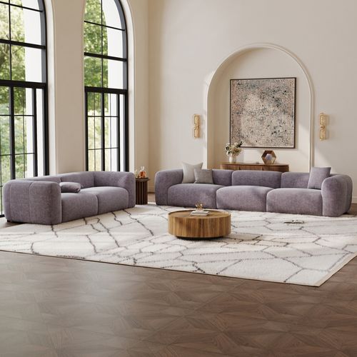 Sofa and Loveseat Set Minimalist Puce Couch Chenille Lounge Sofa Set