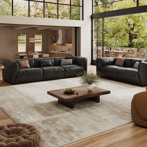 2+3 Seater Black Spill-Resistant Performance Leather Sofa Set