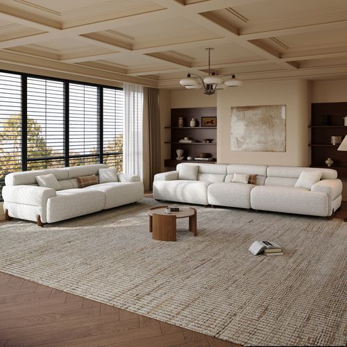 2+3 Seater Modern White Chenille Sofa Set with High Back Couch