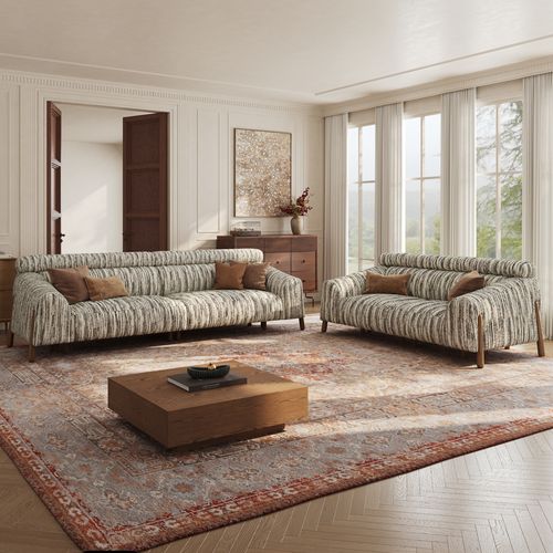 Colette-2+3 Seater Mid-Century Modern Striped Fabric Black Sofa with High Back Support
