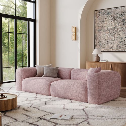 Minimalist Couch 2-3 Seater Vintage Chenille Pink Lounge Sofa 