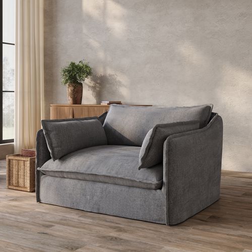 Gray Linen Single Sofa Accent Chair with Removable Covers