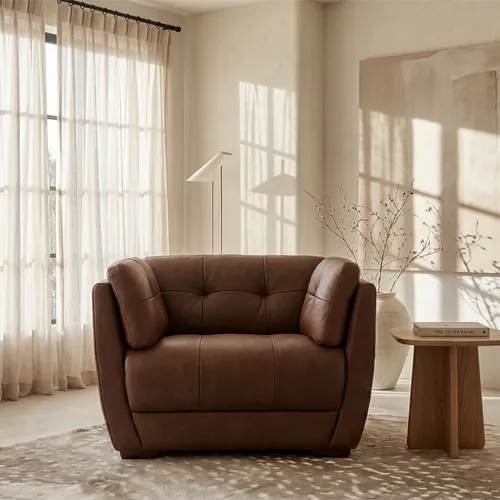 117cm Genuine Leather Loveseat Sofa with Solid Wood Frame & Waterproof & Scratch-Resistant Upholstery