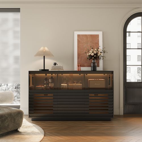 139 LED Black Slatted Storage Cabinet