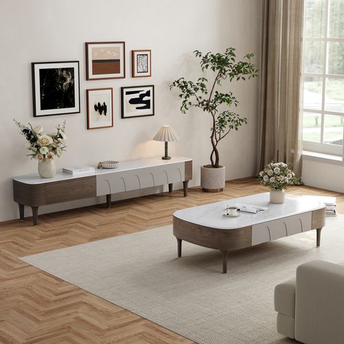 MCM TV Stand Set with 79 Walnut & Gray TV Stand and 51 Walnut & Gray Coffee Table