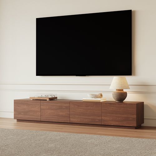 Minimalistischer TV-Schrank 200 cm in Walnuss-Optik mit 2 Schubladen - Medienkonsole