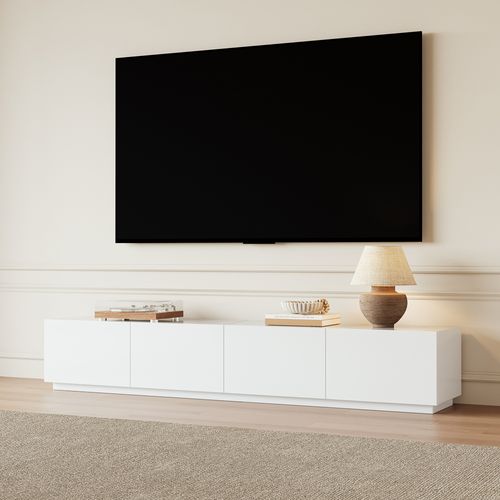 Minimalistischer TV-Schrank 200 cm in weiß mit 2 Schubladen - Medienkonsole