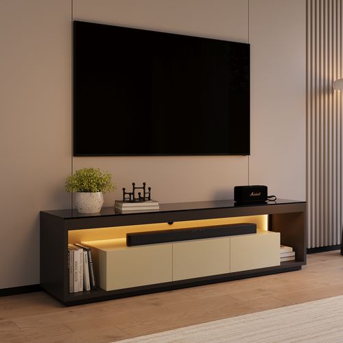 71" Modern Low Profile TV Console with Glass Tabletop