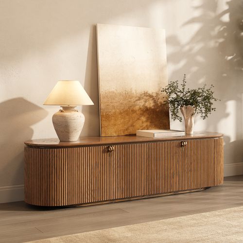 71" Mid-Century Modern Fluted TV Stand with Metal Pull Handles