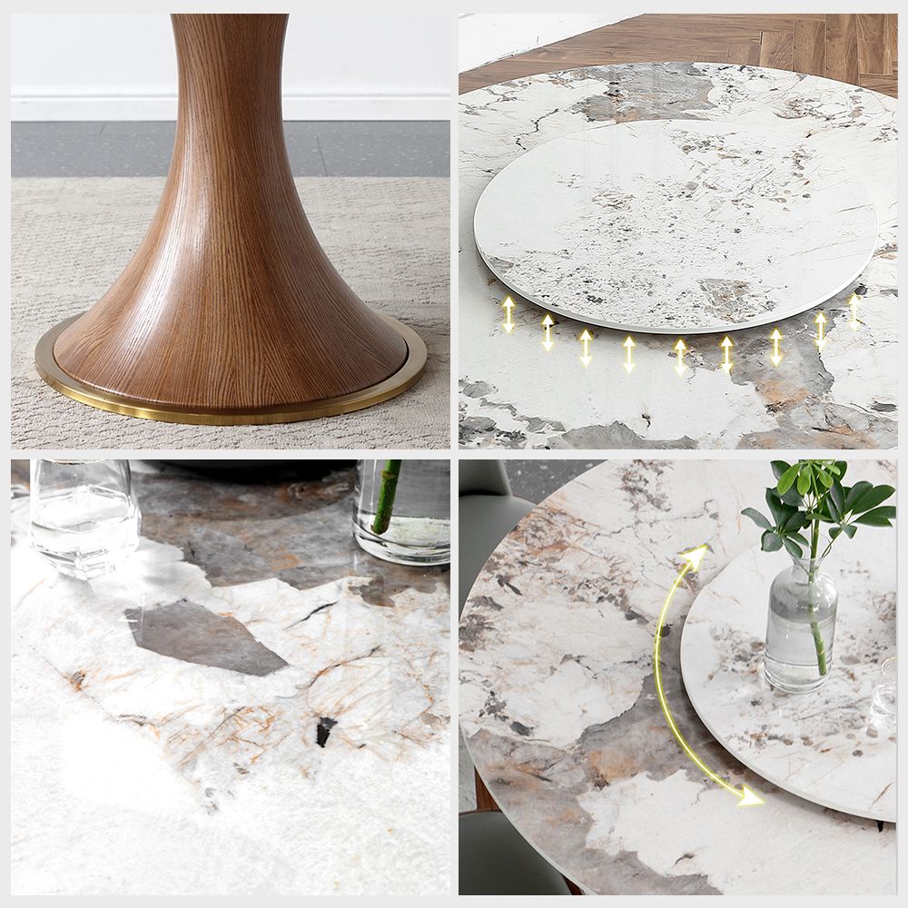 Mid Century Modern Wood color Glossy Sintered Stone Dining Tables