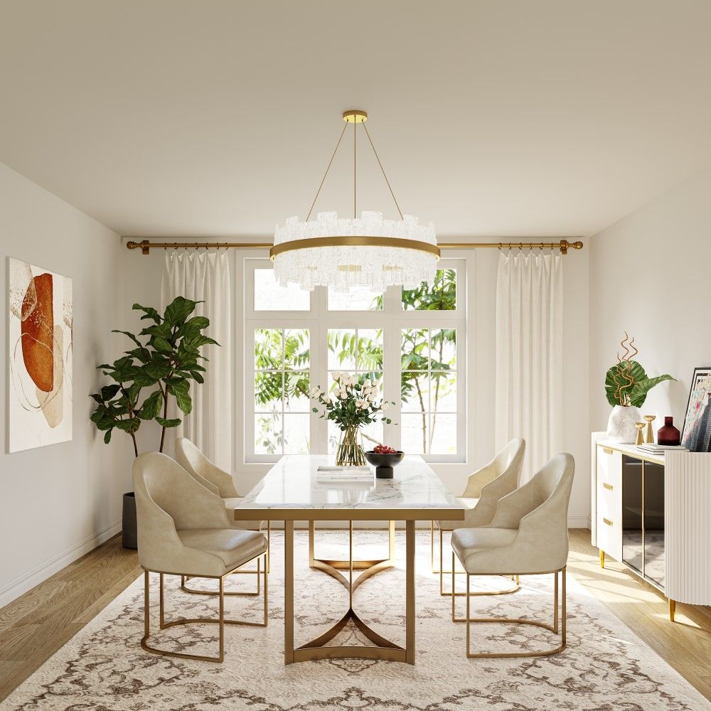 Rectangular White Faux Marble Dining Room Set