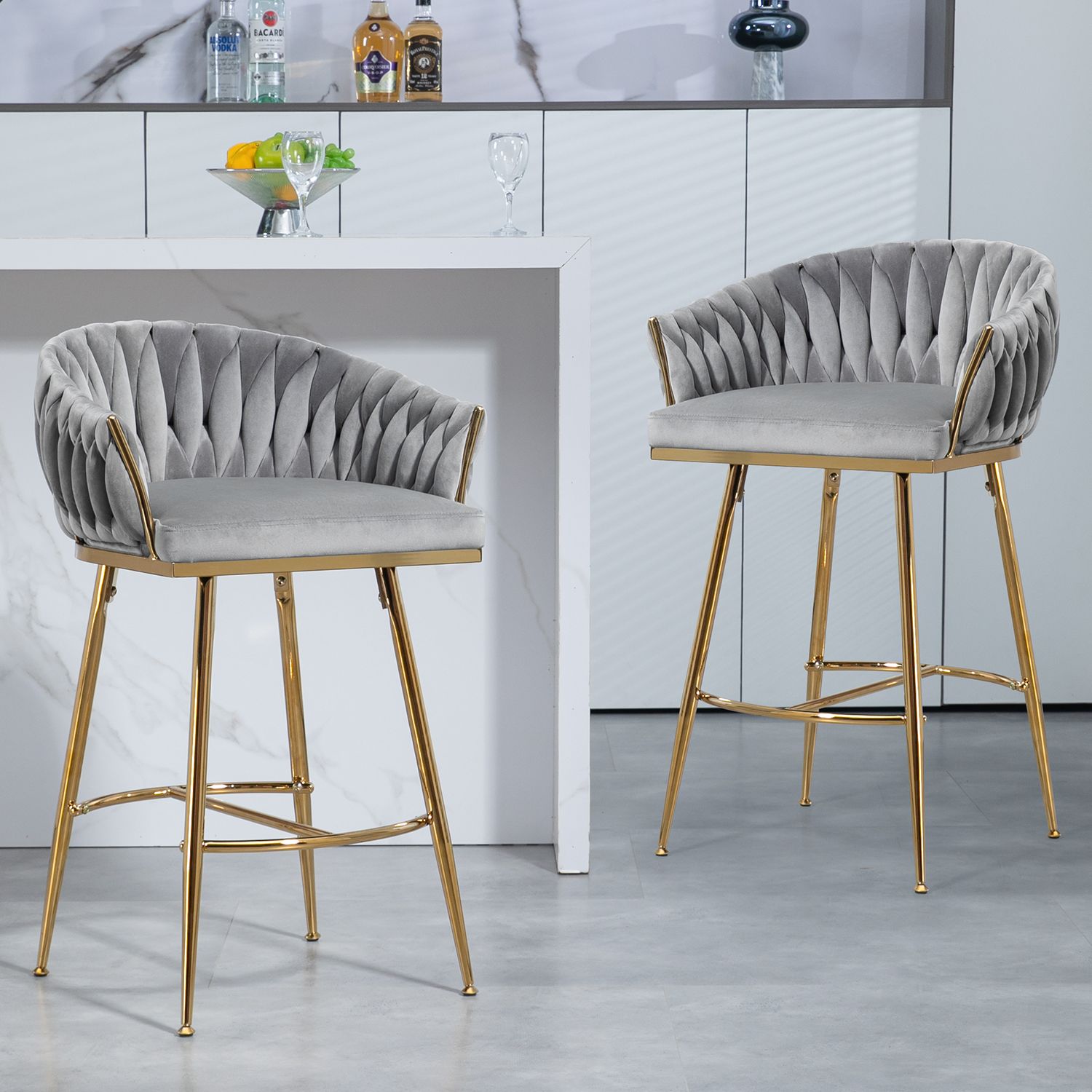 Bar Height Gray Velvet Bar Stools & Counter Stools