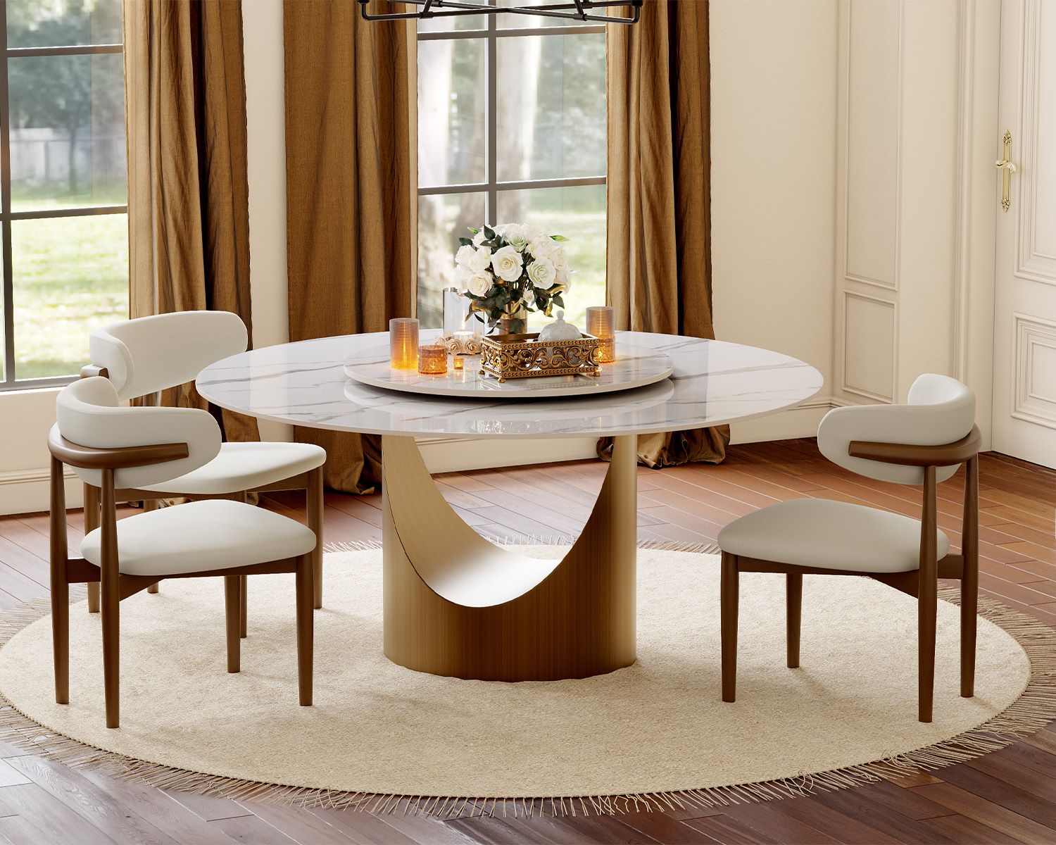 Pasadena Apache 5 Piece Round Dining Set in Black Oak Finish with Black  Faux Leather – Armen Living, image size:1500x1200