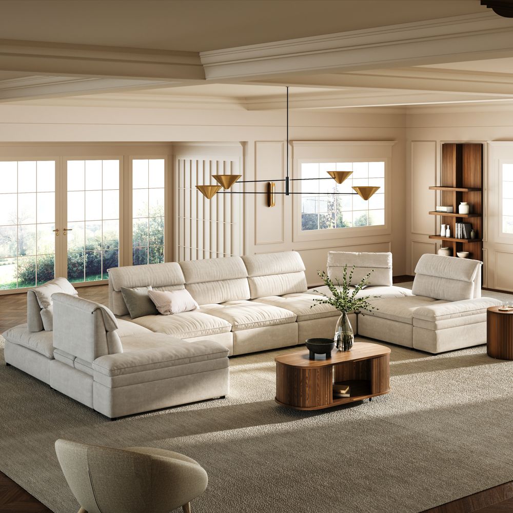 U-shaped Dark Green Fabric Modular Sofas