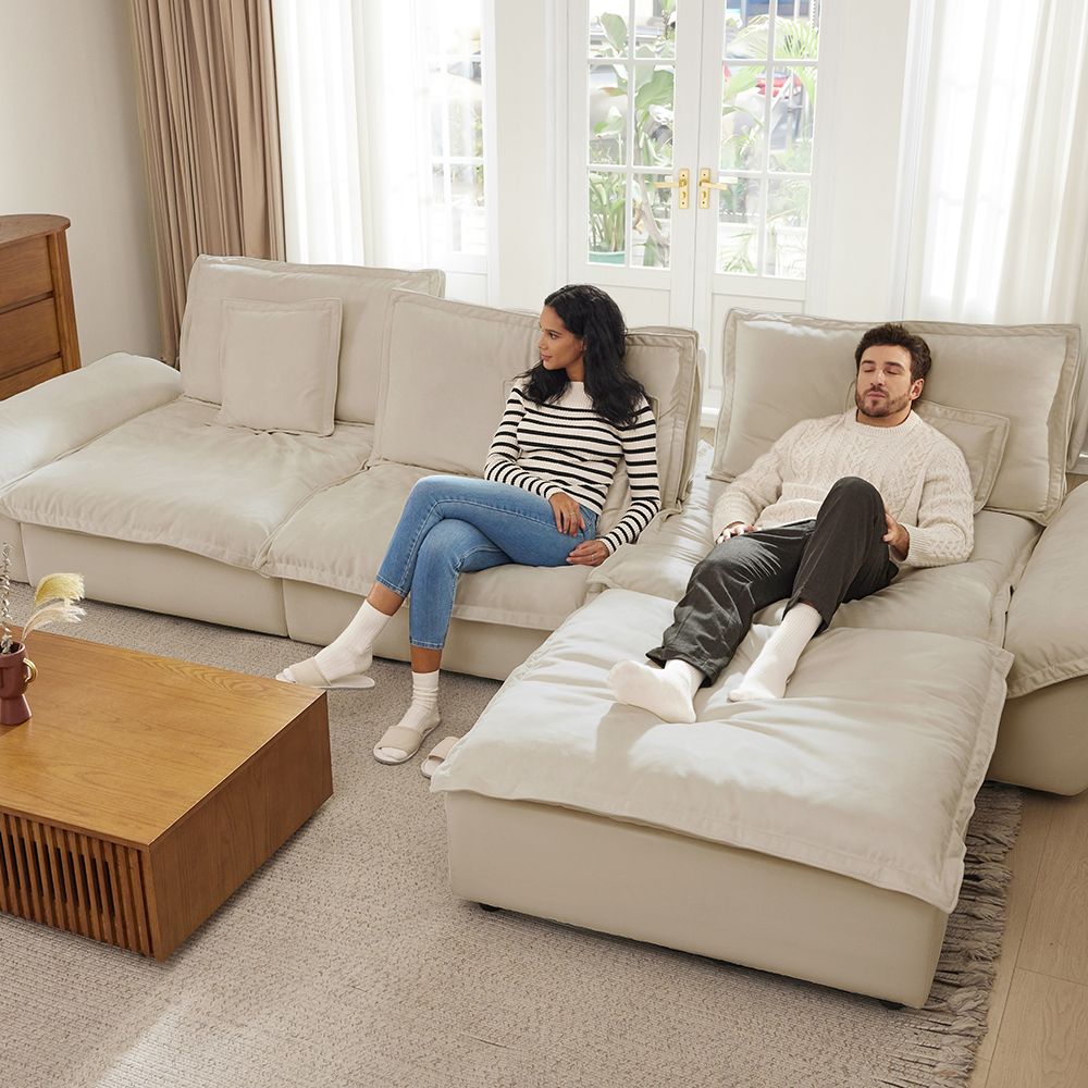 Color Matching Beige Suede Fabric Modular Sofas