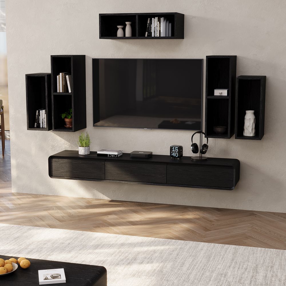 Partly Assemble Dark Wood & White MDF Living Room Set