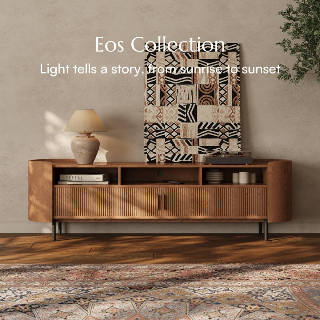 Tambour Walnut Color Engineered Wood TV Stands
