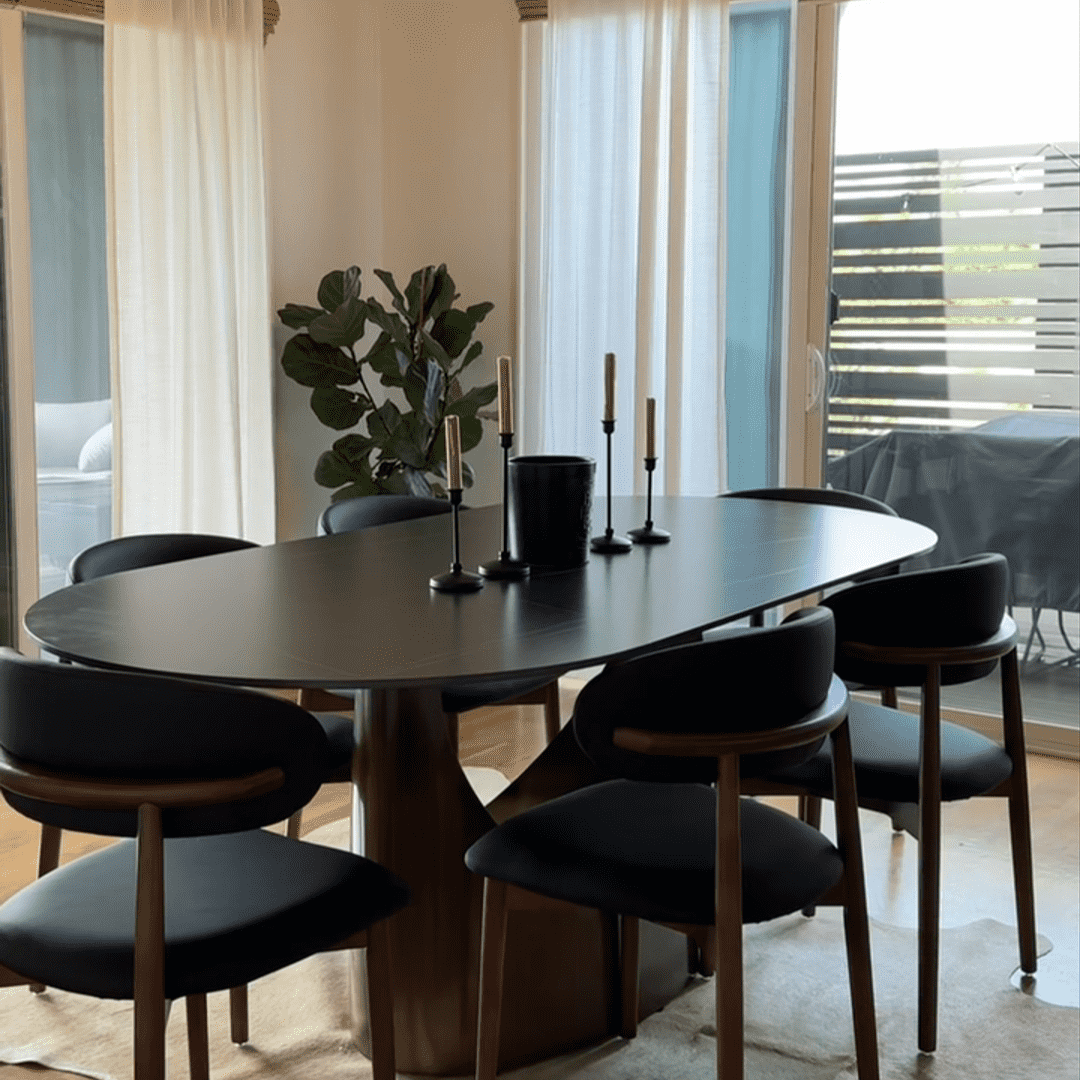 Curved Black Matte Sintered Stone Dining Tables