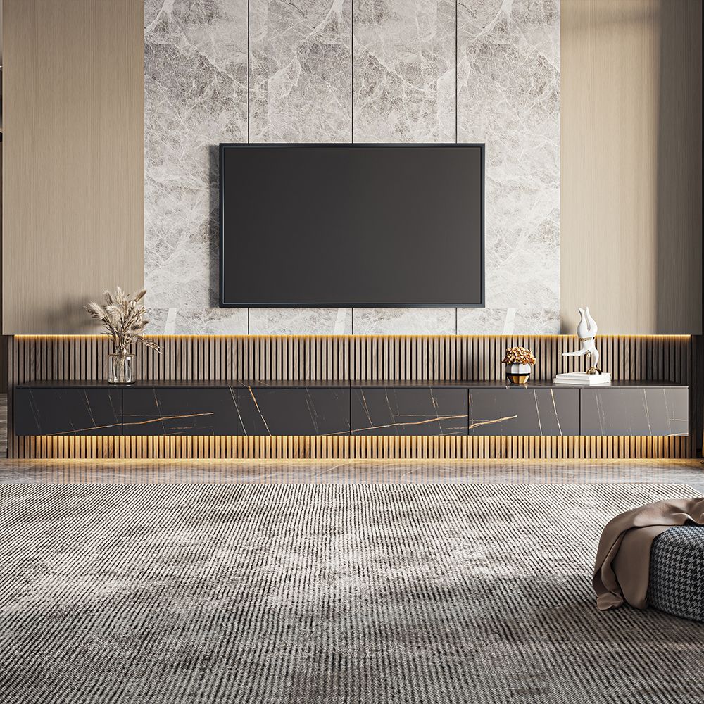 with Storage Black Sintered Stone TV Stands