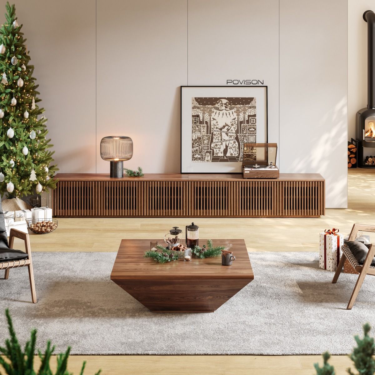 Mid Century Modern Dark Wood Plywood TV Stands