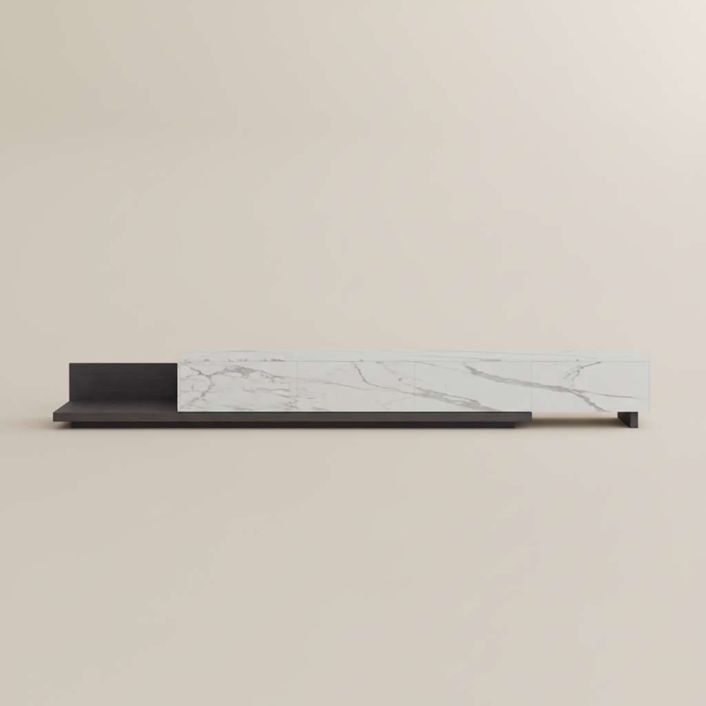 On the Ground White Sintered Stone TV Stands