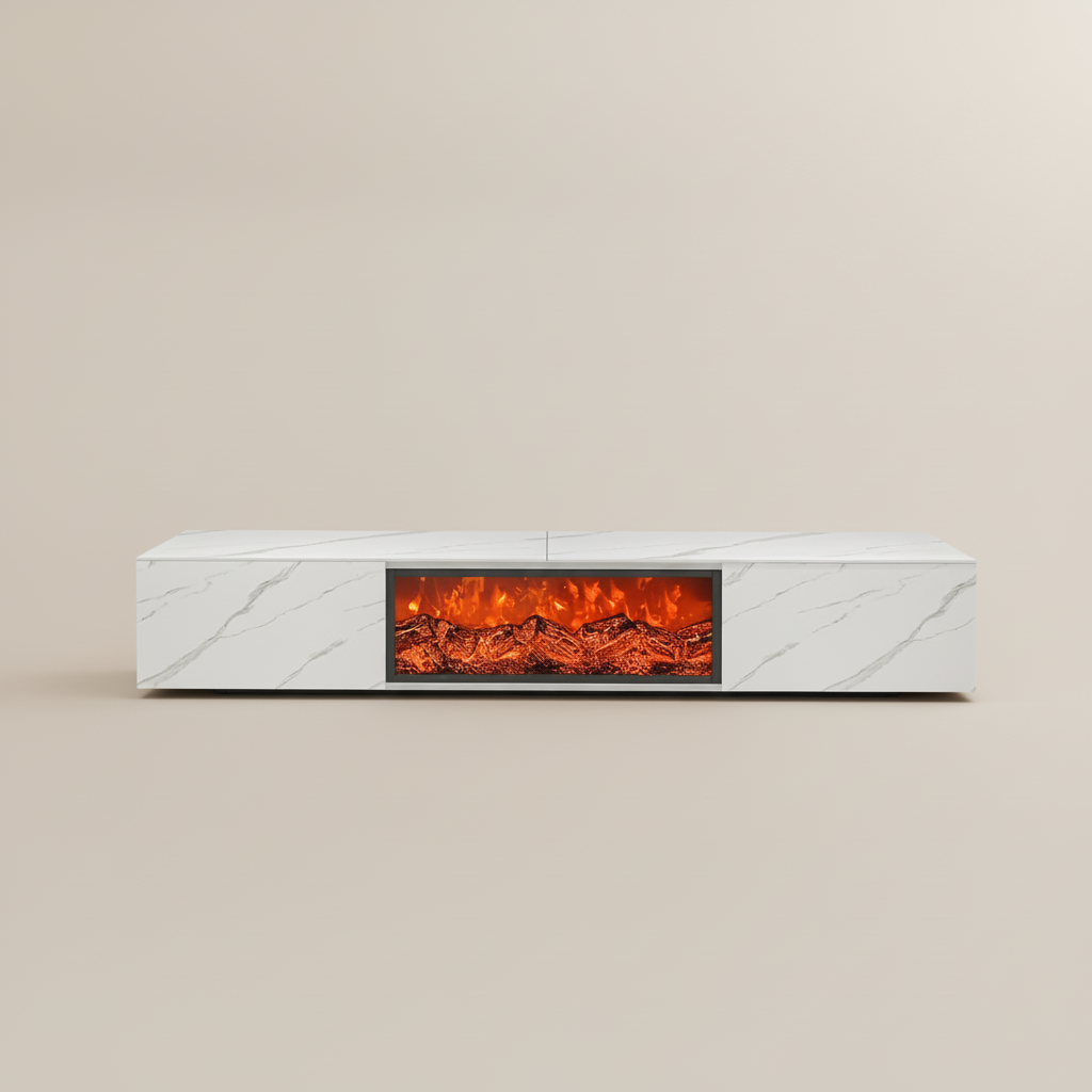 Fully Assemble White Glossy Sintered Stone TV Stands