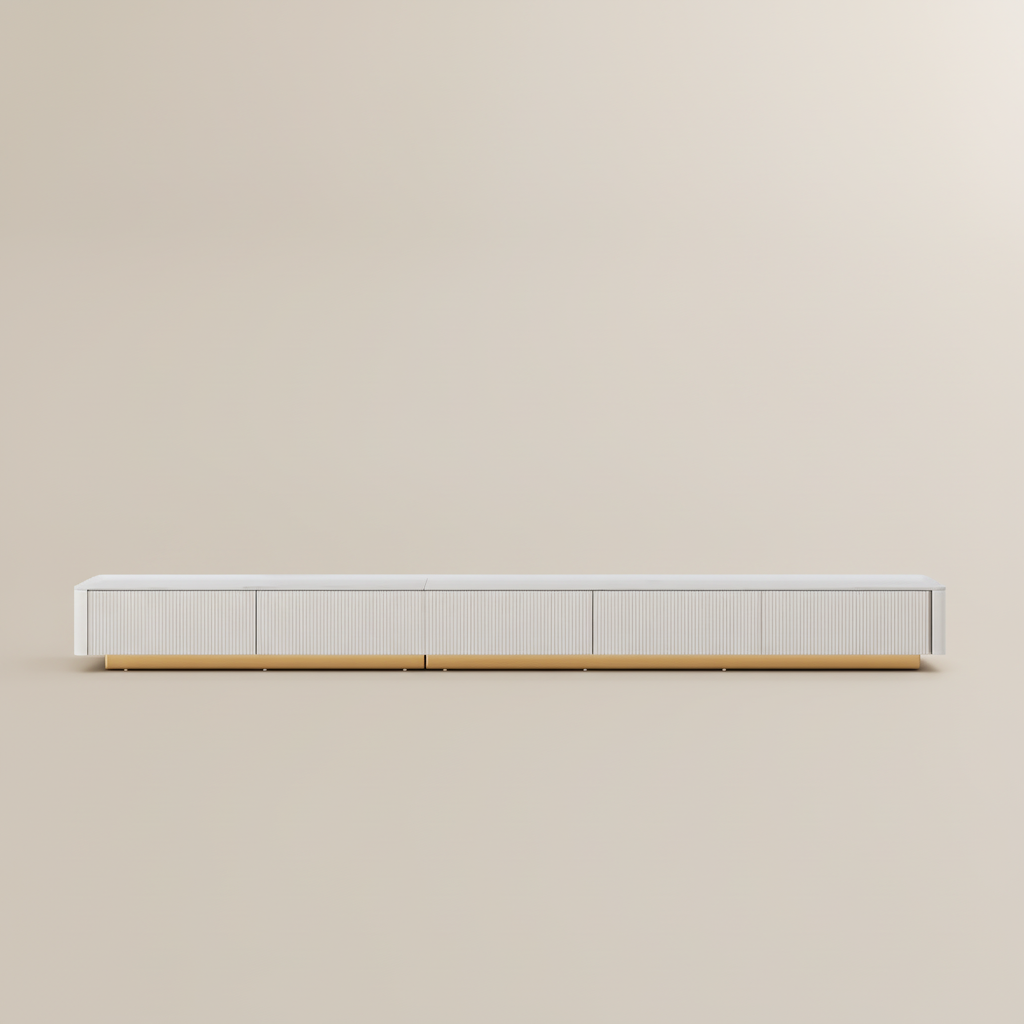 Fully Assemble White Glossy Sintered Stone TV Stands