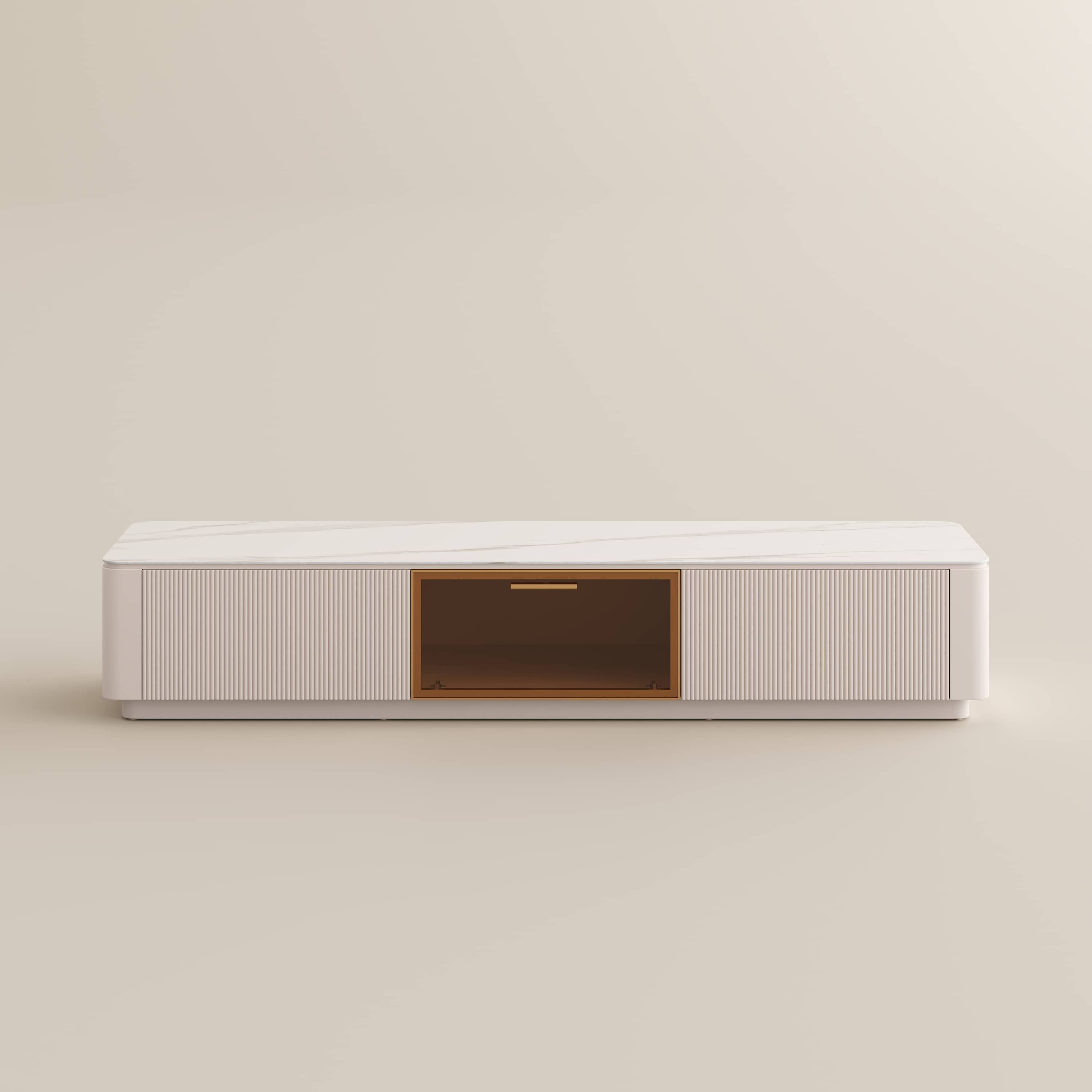 Floating Beige Glossy Sintered Stone TV Stands