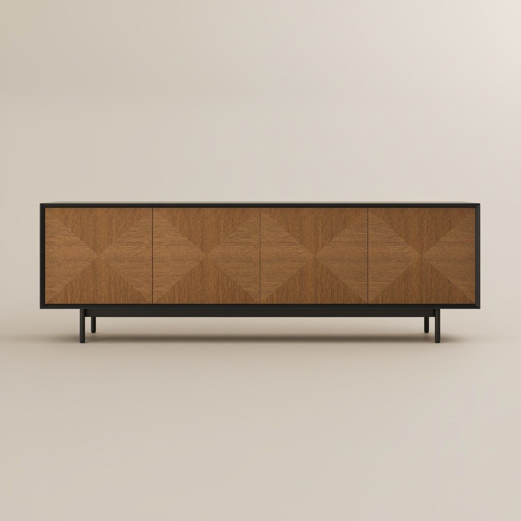 Mid Century Modern Walnut & Black TV Stands