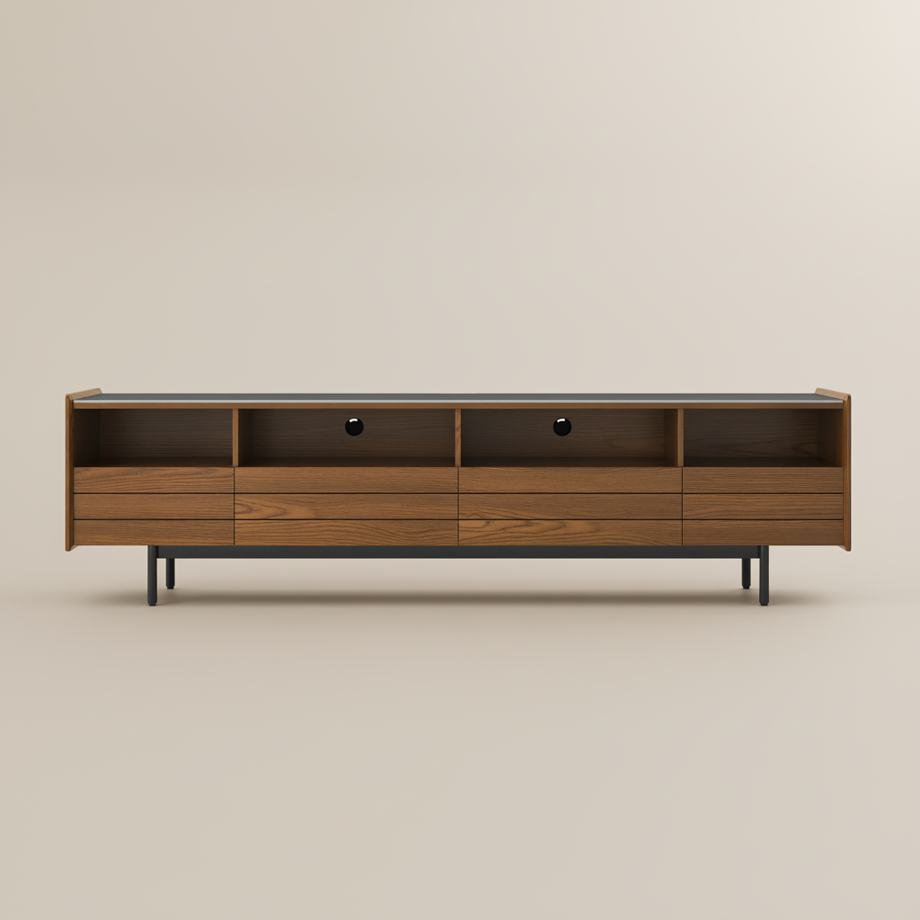 with Cabinets Walnut & Black Sintered Stone TV Stands